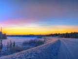Panorama Sunset Road Winter Snow