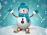 Snowman On Skis And With Winter Hat