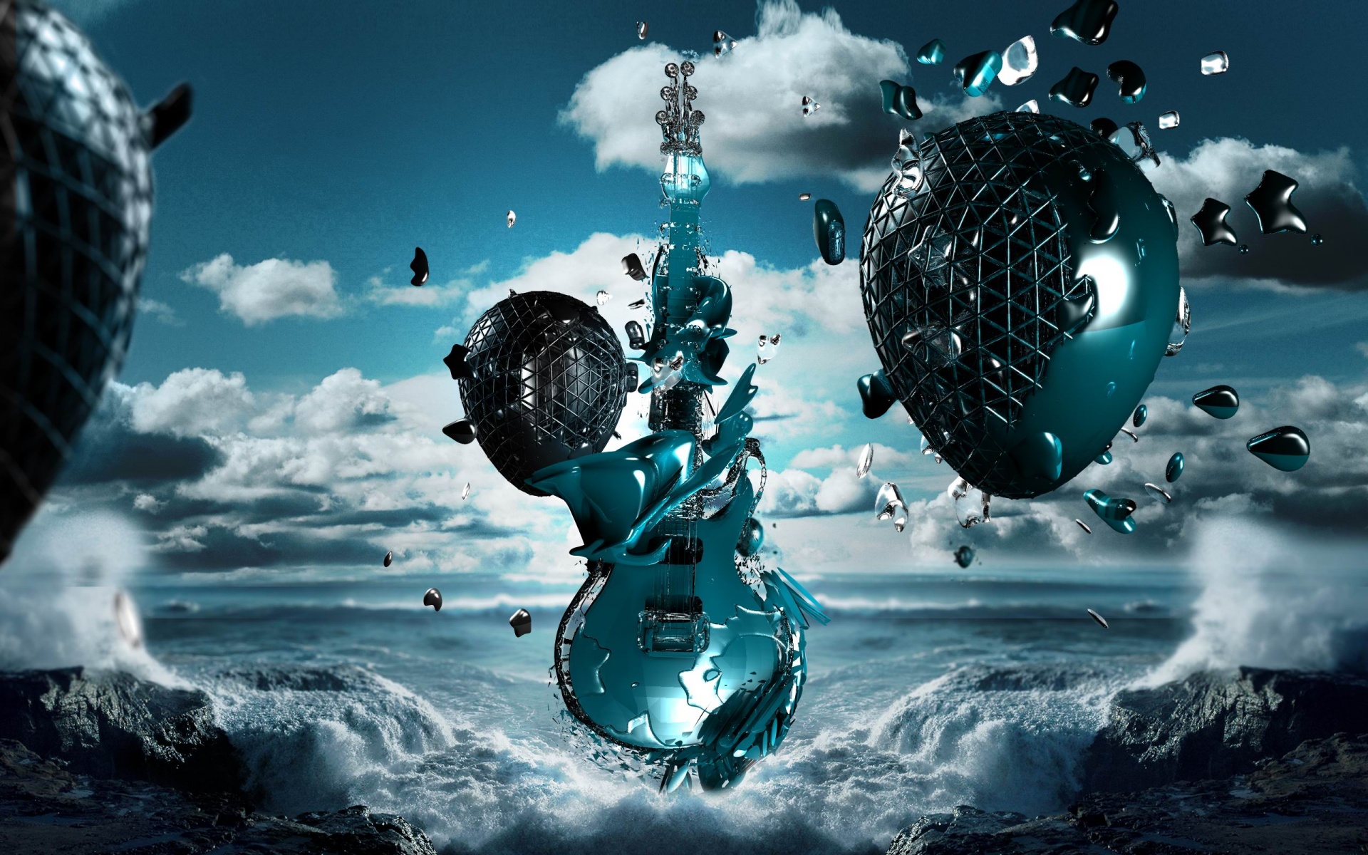 3D Guitar Sea Space Creativity