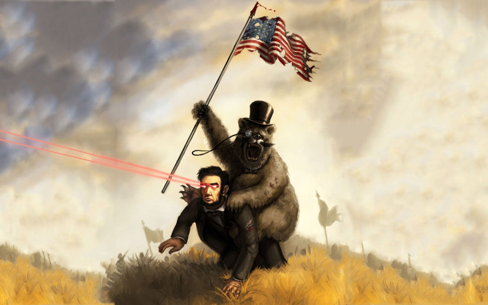 Abraham Lincoln Funny Flags Monocle Bears American Flag
