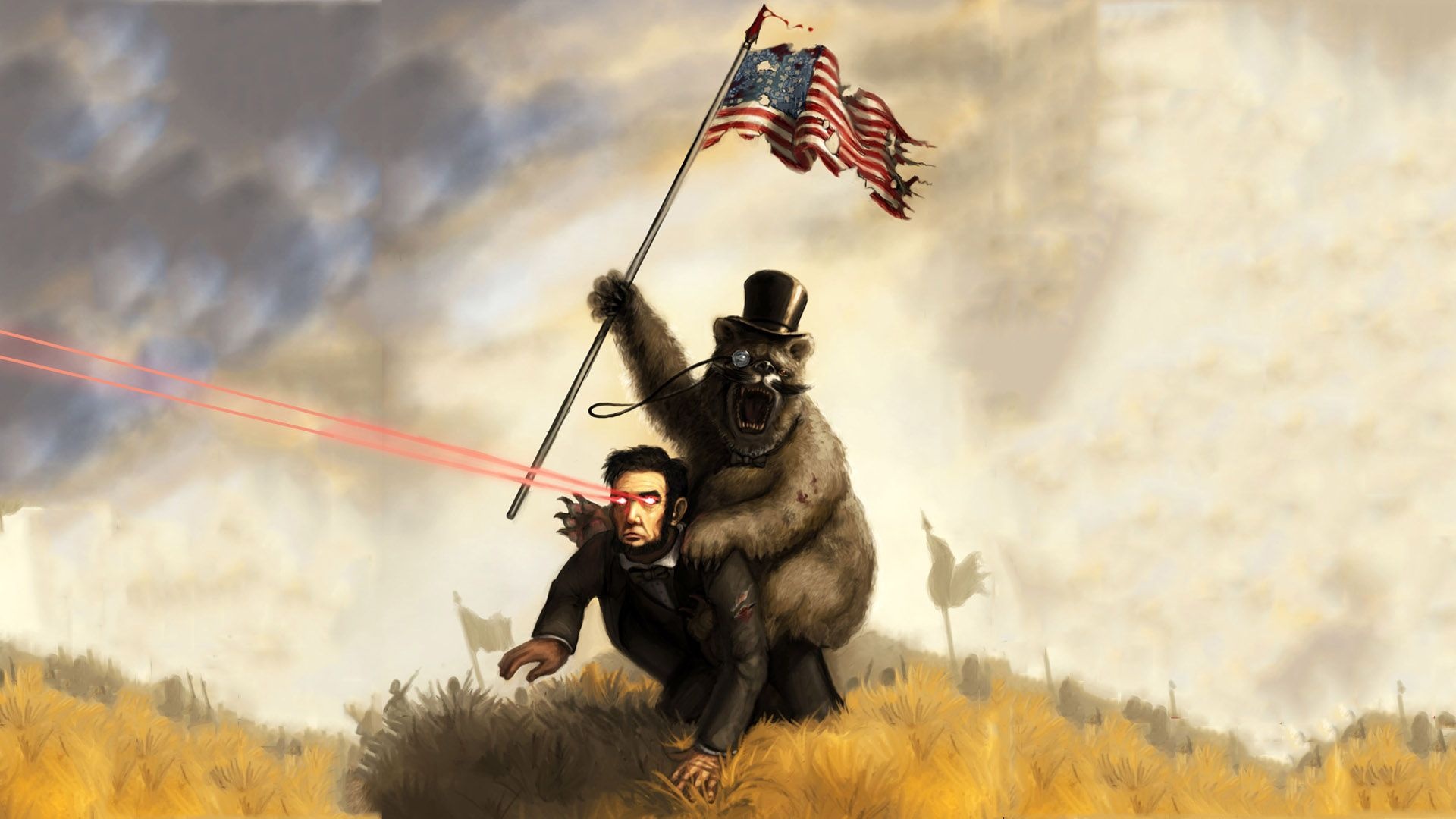 Abraham Lincoln Funny Flags Monocle Bears American Flag