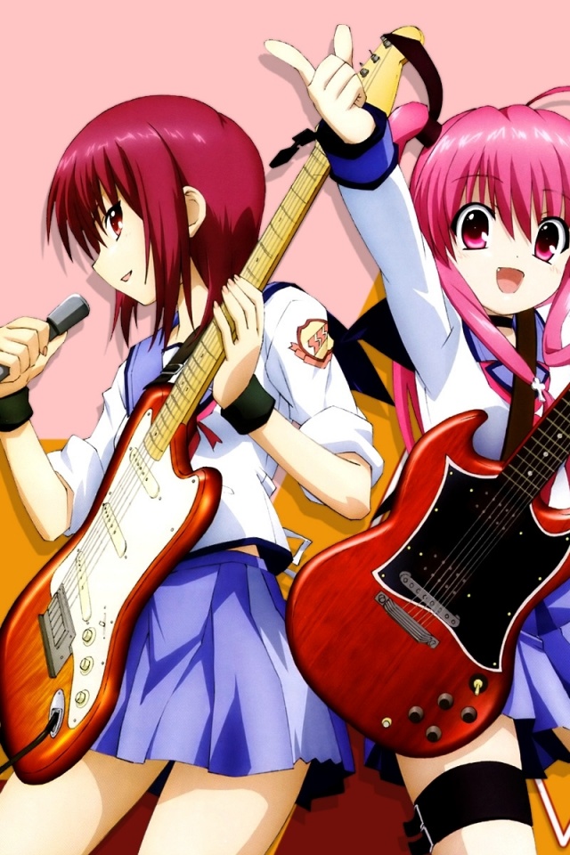 Angel Beats Girl Guitar Concert Microphone Smiling Anime