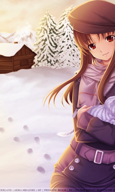 Anime Girl Winter Snow Cat