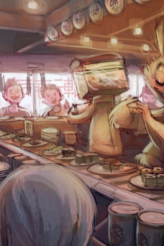 Art Anime Sushi Bar Characters
