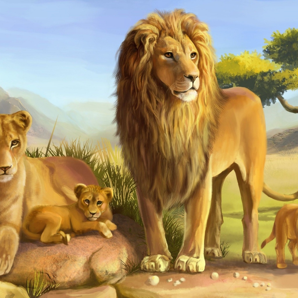 Art Lions Lioness Cub Carnivores