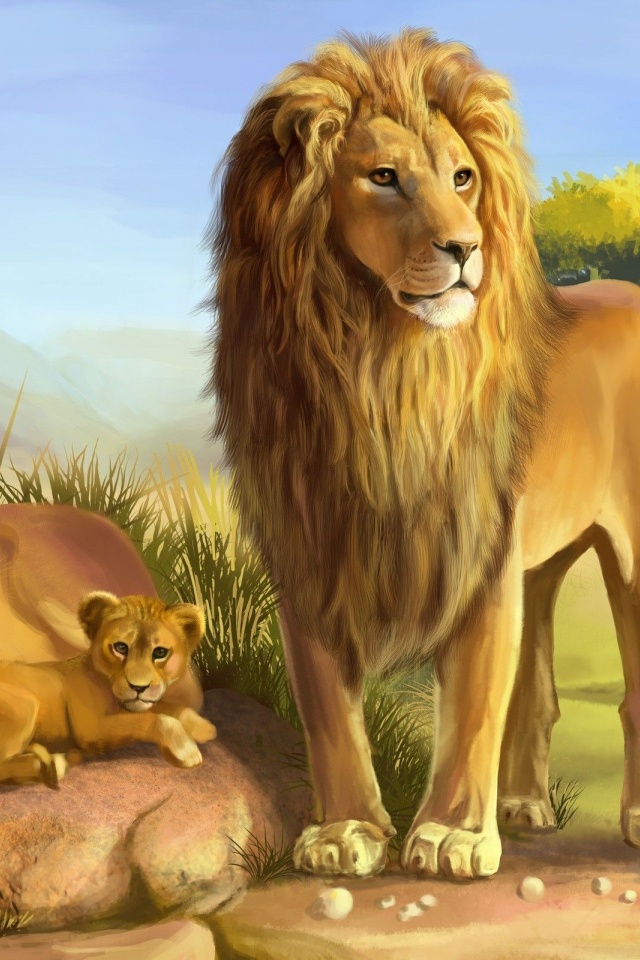 Art Lions Lioness Cub Carnivores