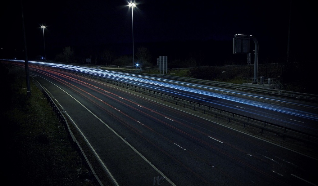 Autobahn Road Lights Night