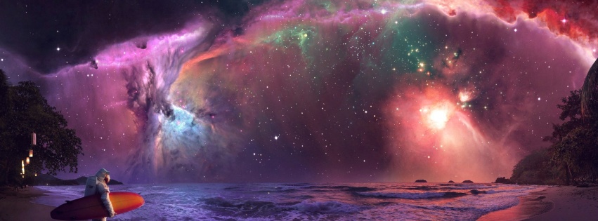 Beach Outer Space Stars Galaxies Nebulae Surfing Lakes Surfers Cosmic Astronaut