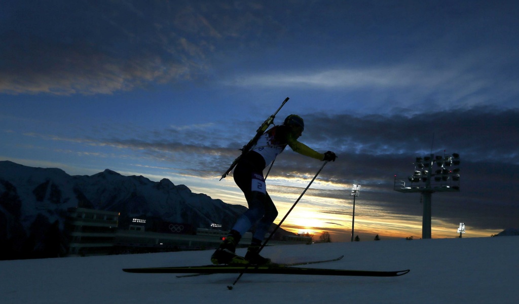 Biathlon At Sunset At In Sochi 2014
