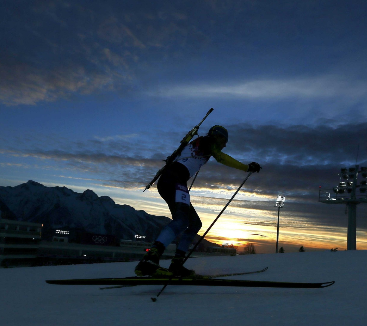 Biathlon At Sunset At In Sochi 2014