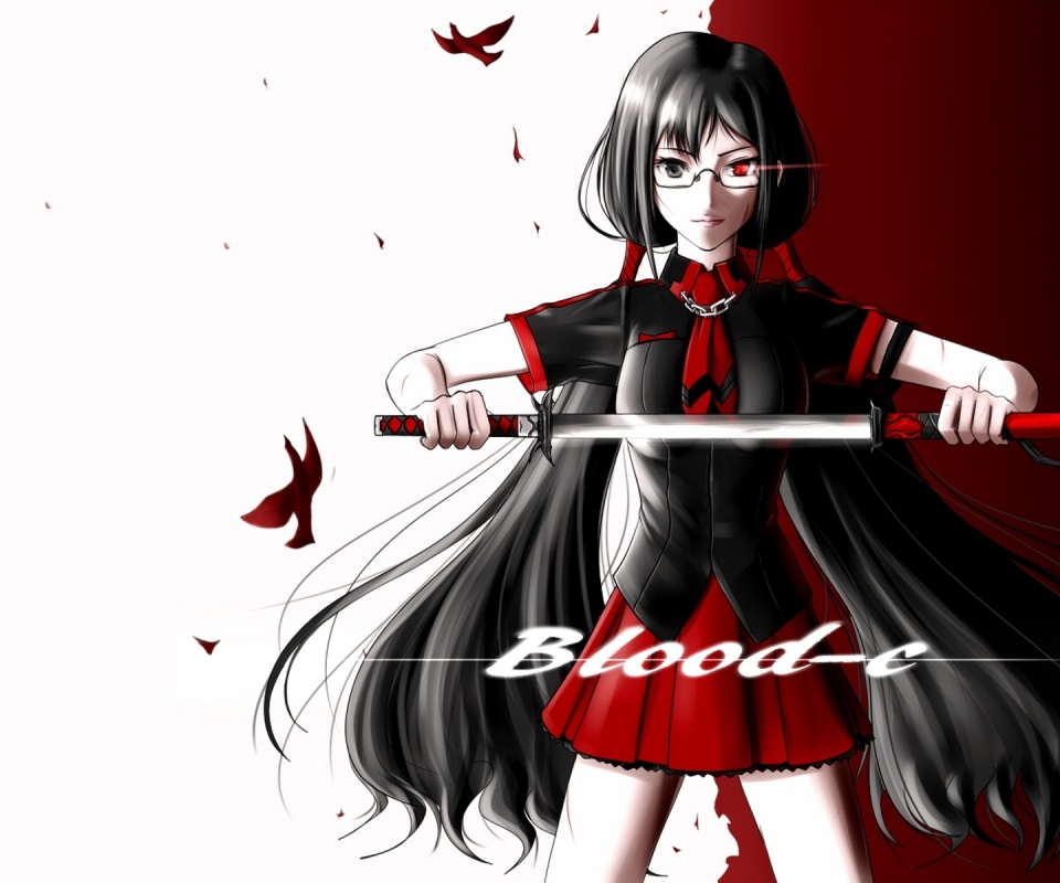 Blood C Girl Glasses Sword Pose Anime