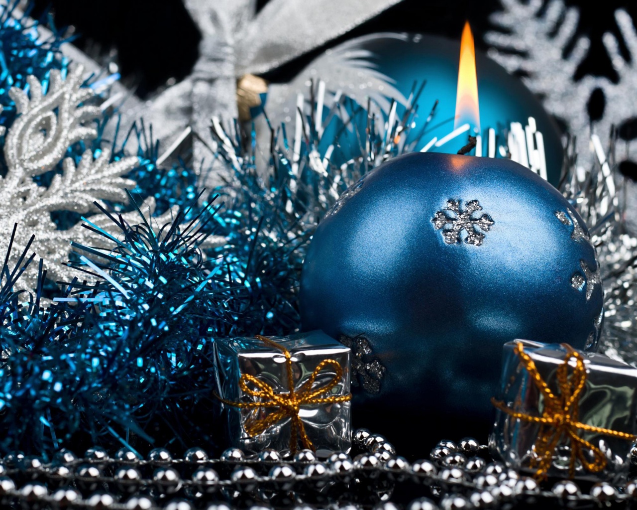 Blue Candle And Christmas Decorations