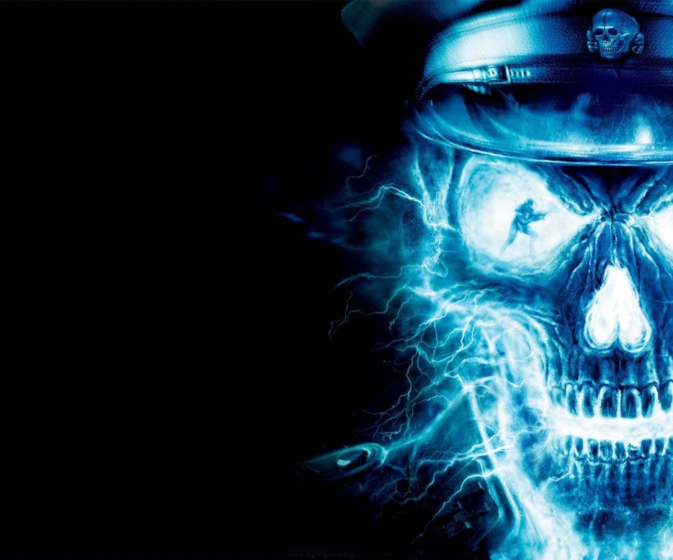Blue Neon Skull Officer
