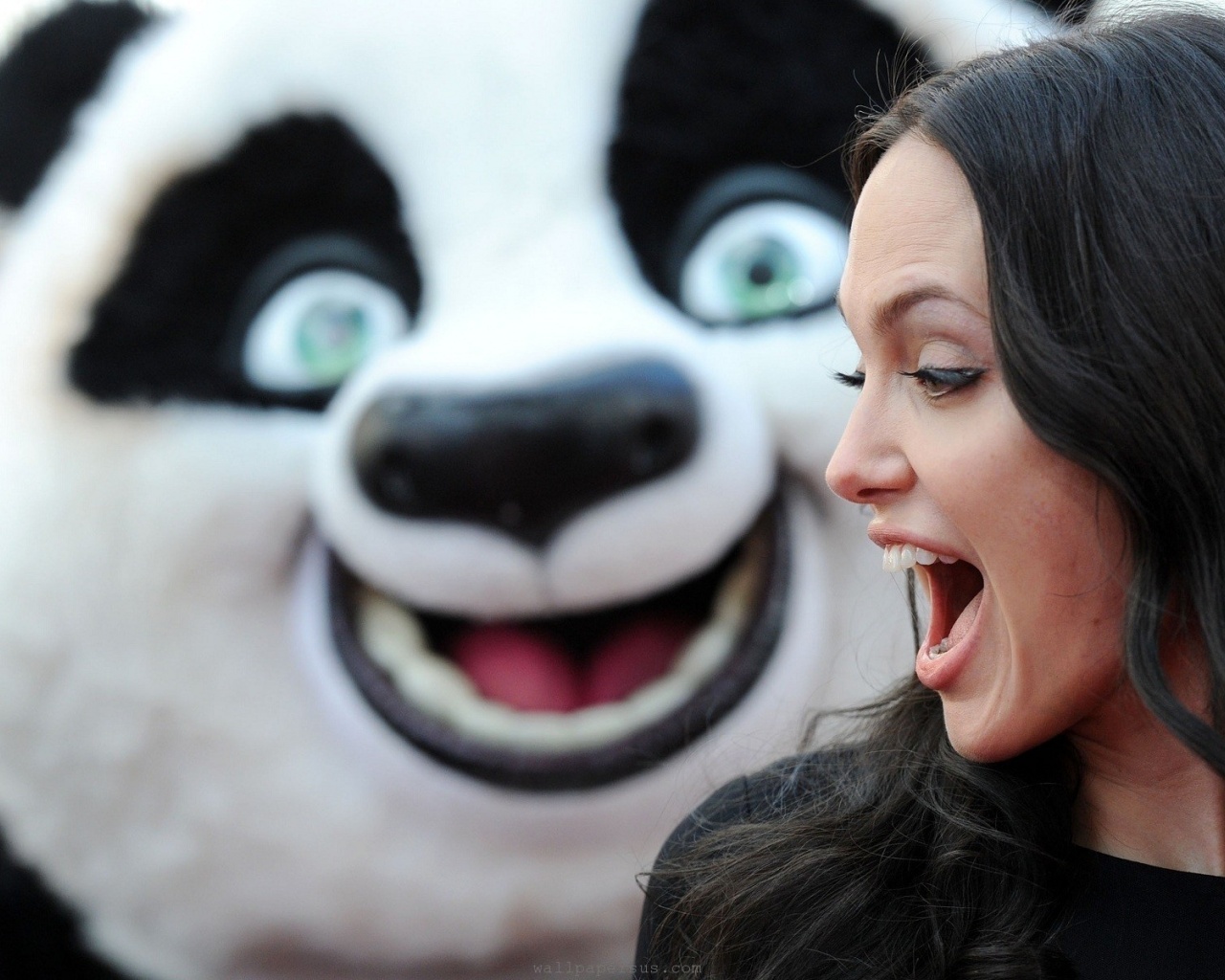 Brunettes Women Angelina Jolie Funny Open Mouth Kung Fu Panda