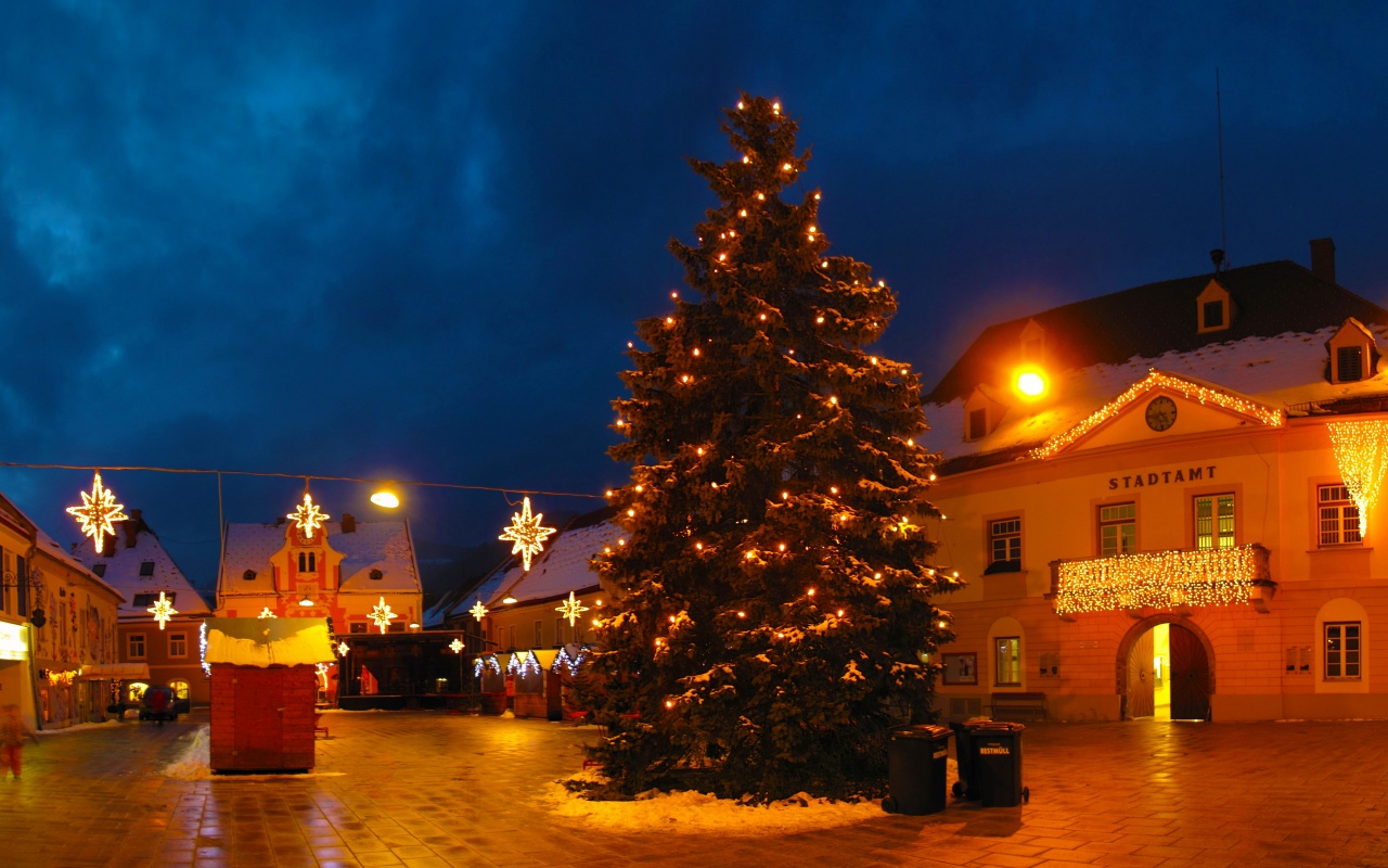 Christmas Tree On Street In Austria