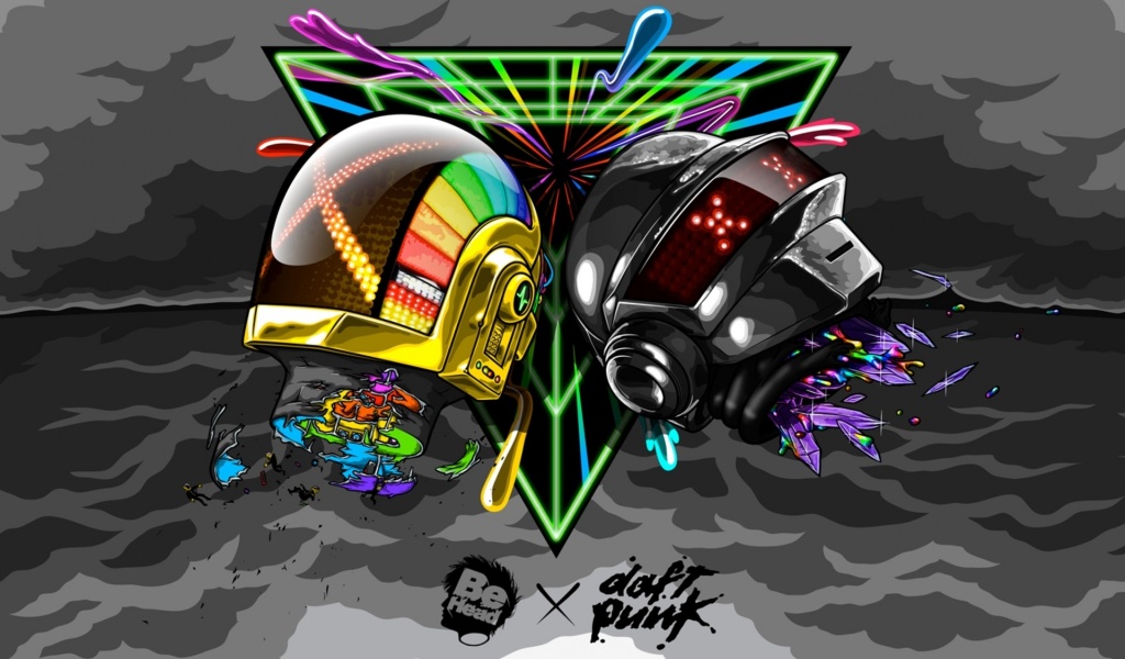 Daft Punk Helmets Graphics Clouds Colors