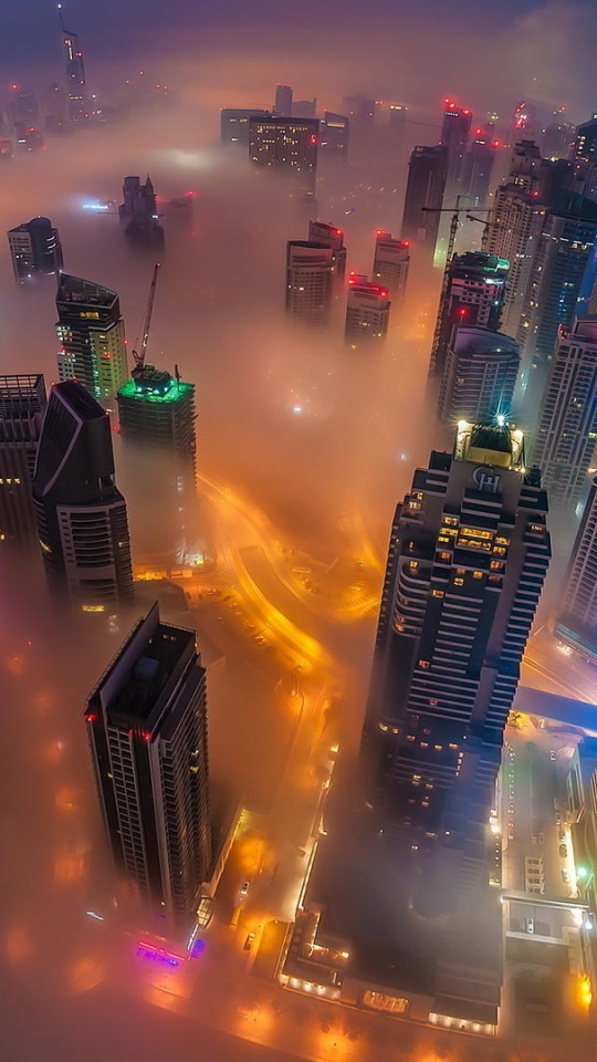 Dubai Skyscrapers Night Lights