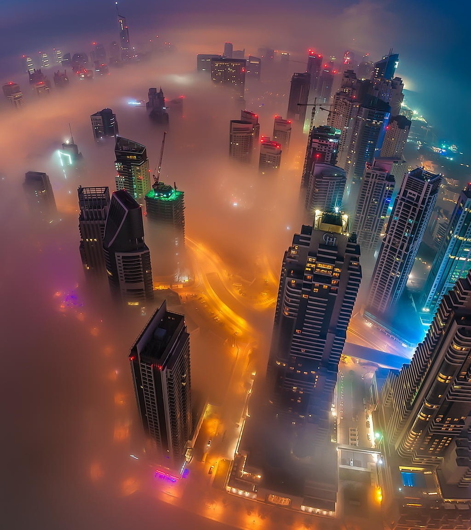 Dubai Skyscrapers Night Lights