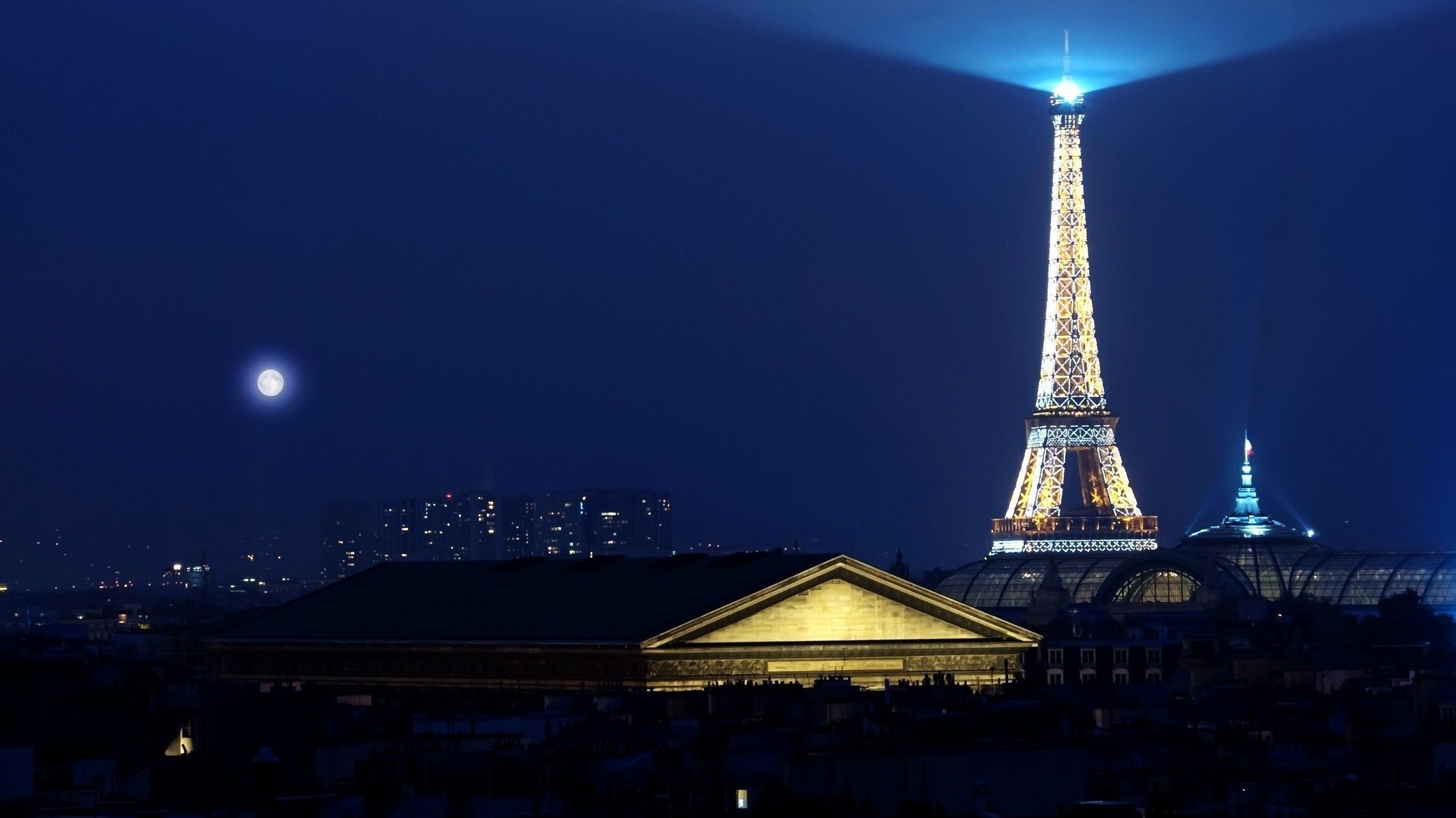 Eiffel Tower Paris Night Lights Buildings