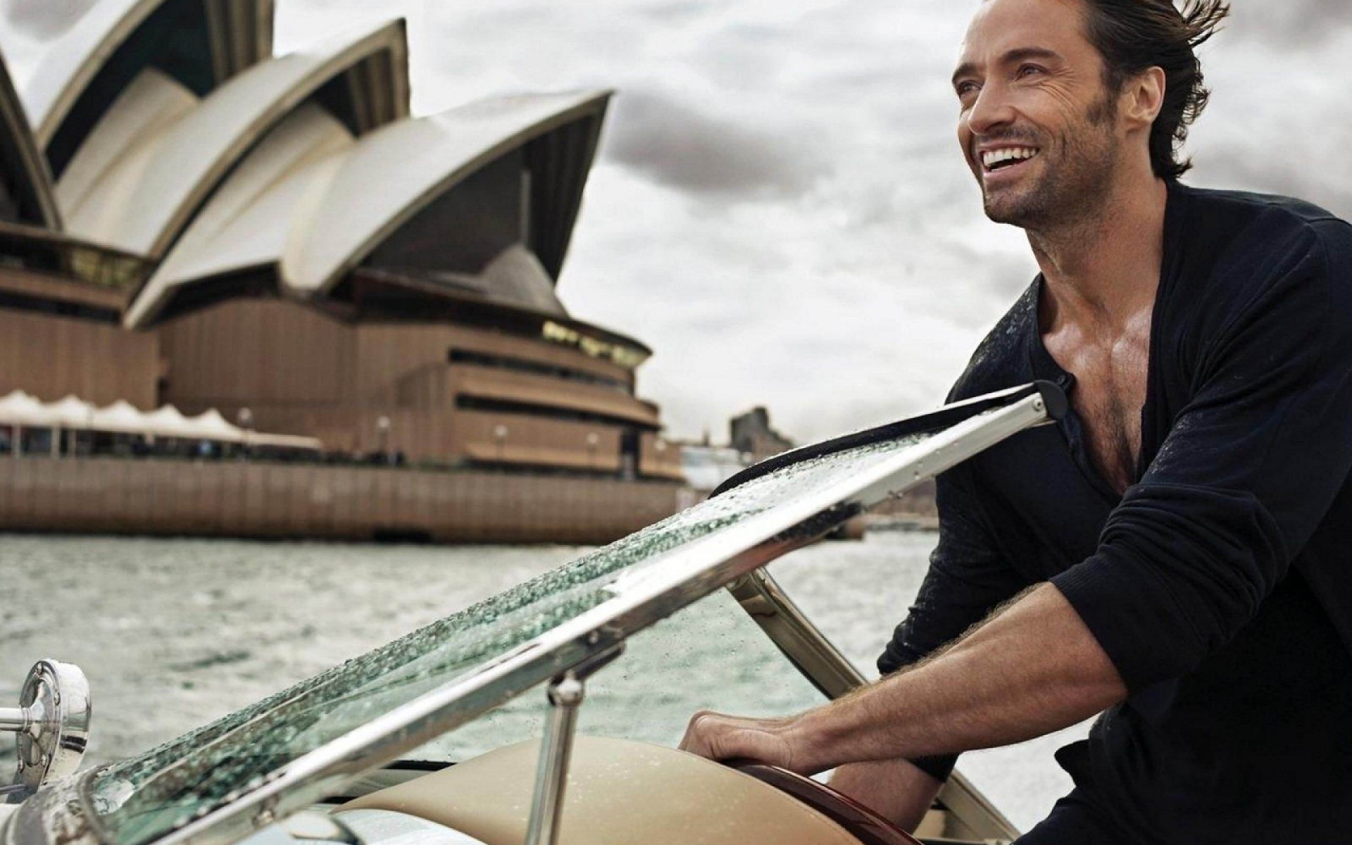 Hugh Jackman On A Boat In Sydney