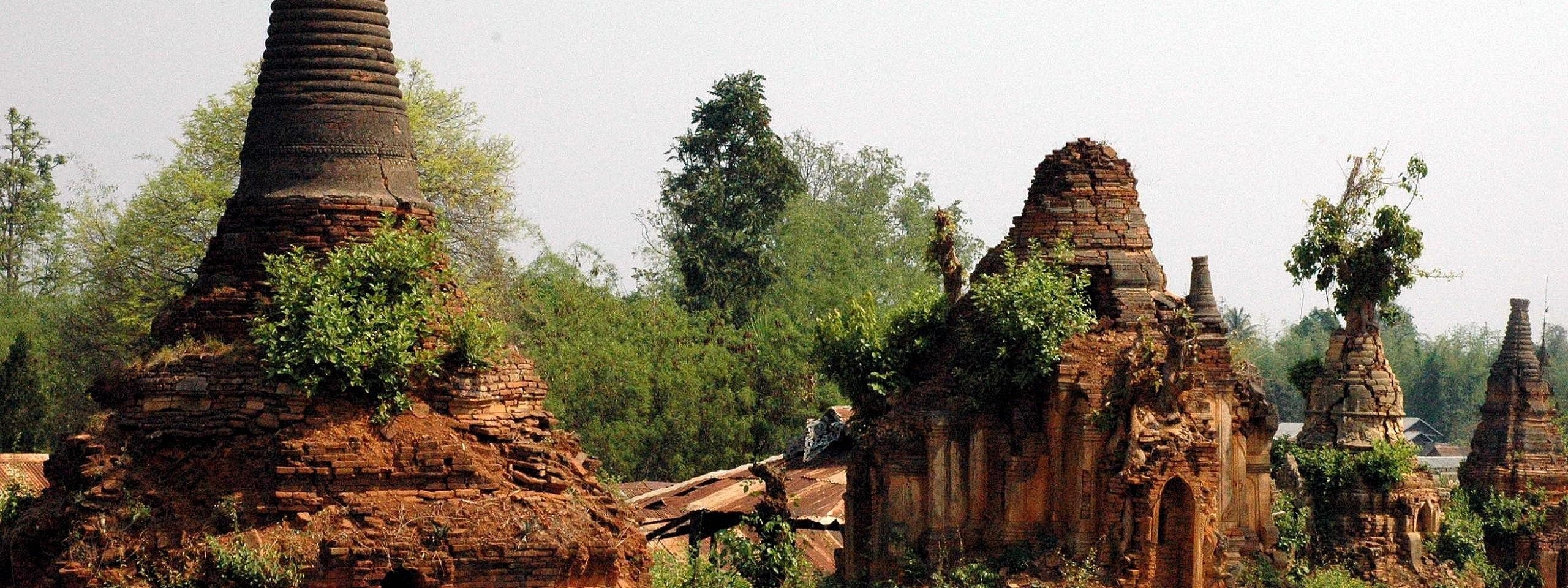 Indein Stupa Complex Ancient Ruins Buildings Burma