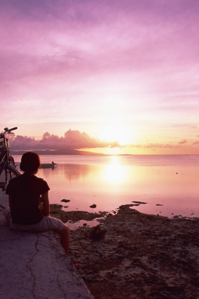 Japan Okinawa Coastal Sunset Evening Bicycle Nature Landscapes