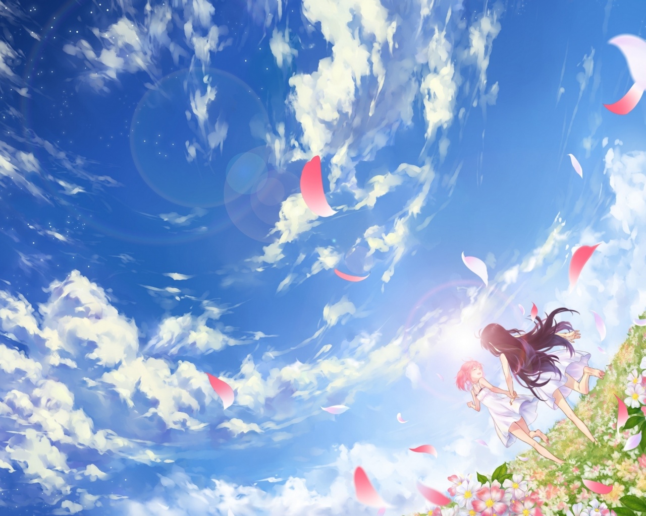 Mahou Shoujo Madoka Magica Girls Petals Field Anime