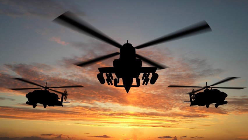 Military Helicopters And Sunset