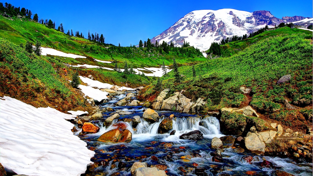 Mountain Stream And Melted Snow