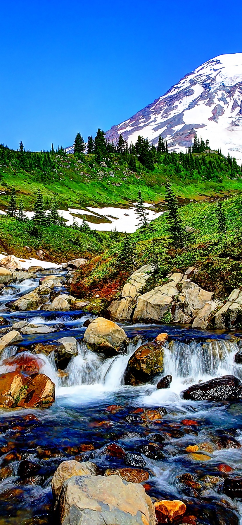 Mountain Stream And Melted Snow