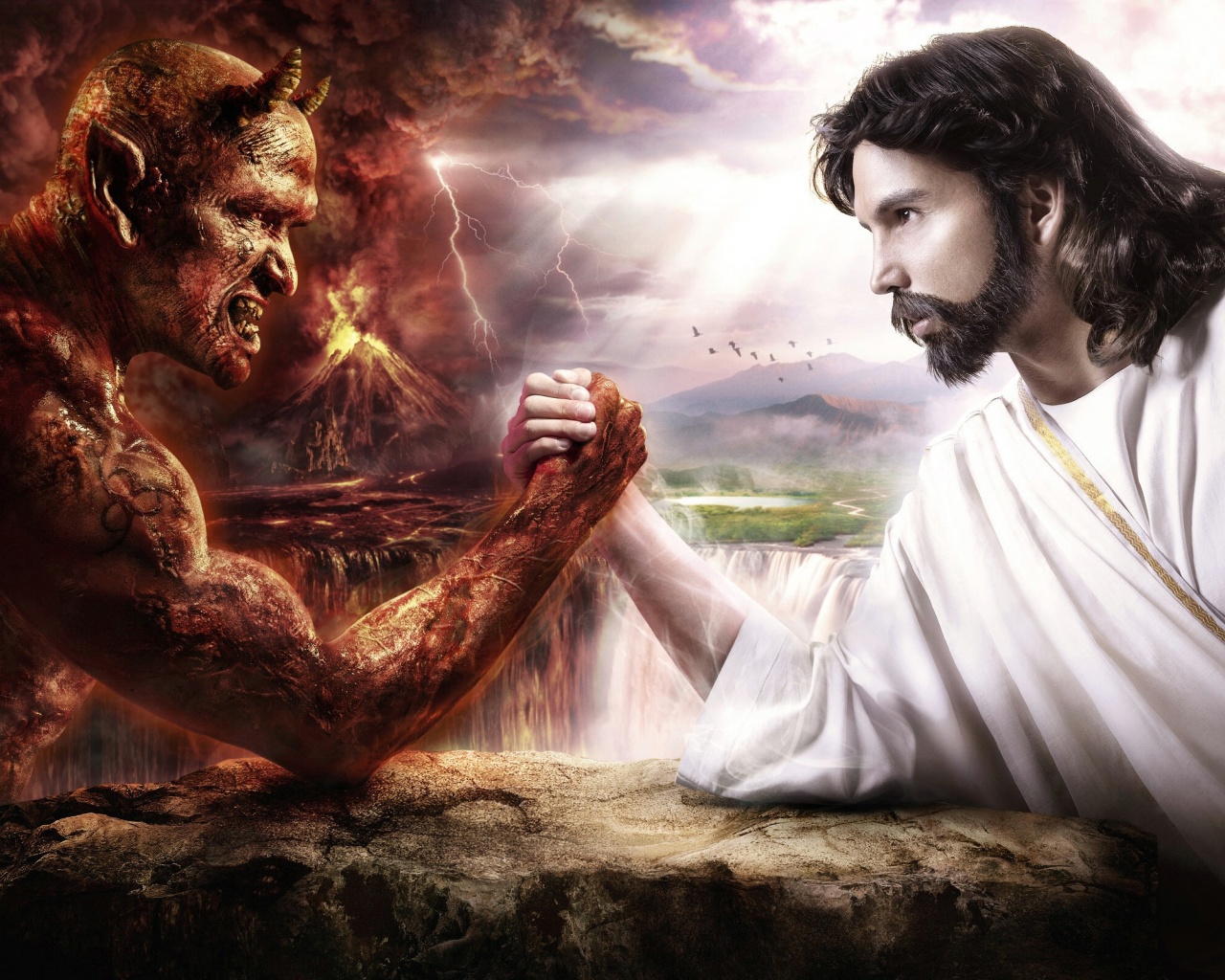Satan Vs Jesus Arm Wrestling 