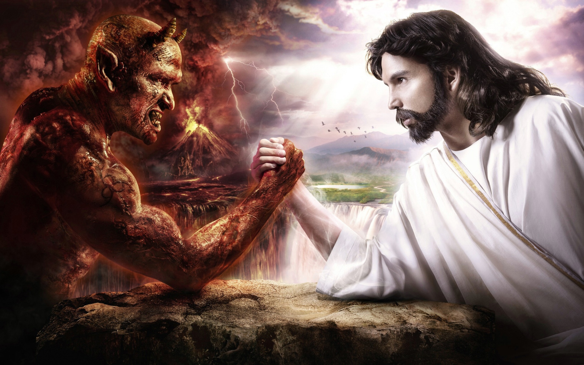 Satan Vs Jesus Arm Wrestling 