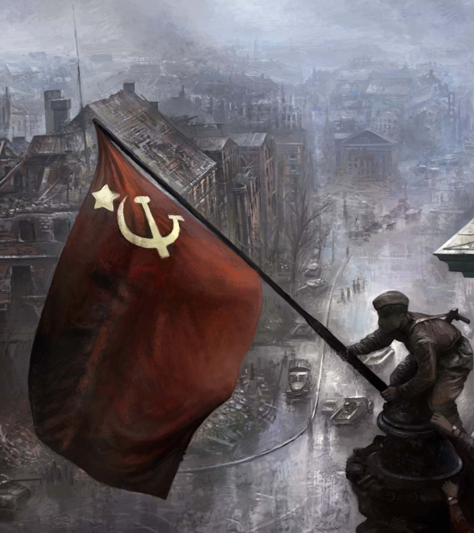 Soviet Soldiers Sets Flag Berlin WW2
