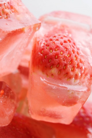 Strawberries On Ice Cubes