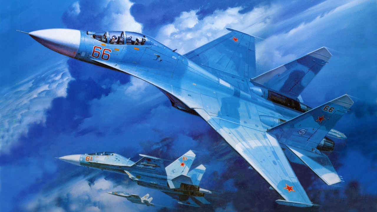 Su 27 Military Fighter In Blue Sky