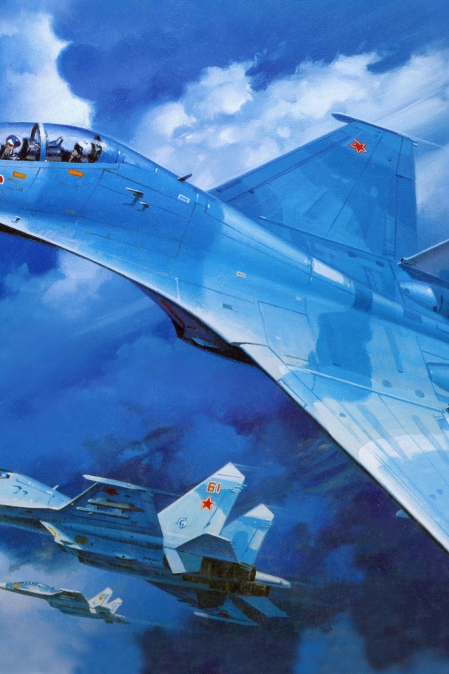 Su 27 Military Fighter In Blue Sky