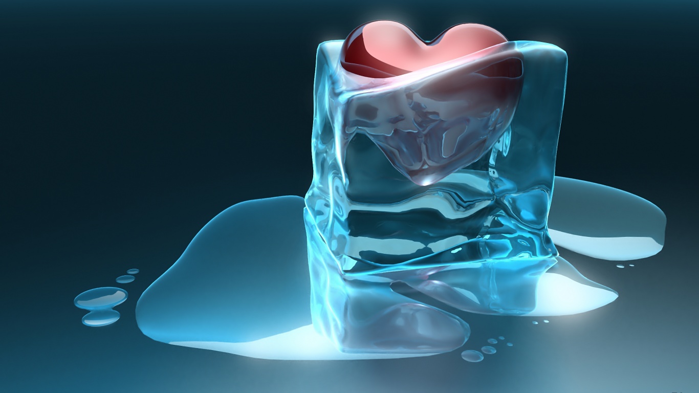 Time Heals All Wounds 3D Cube Frozen Heart Ice Love Melting Red Heart Water