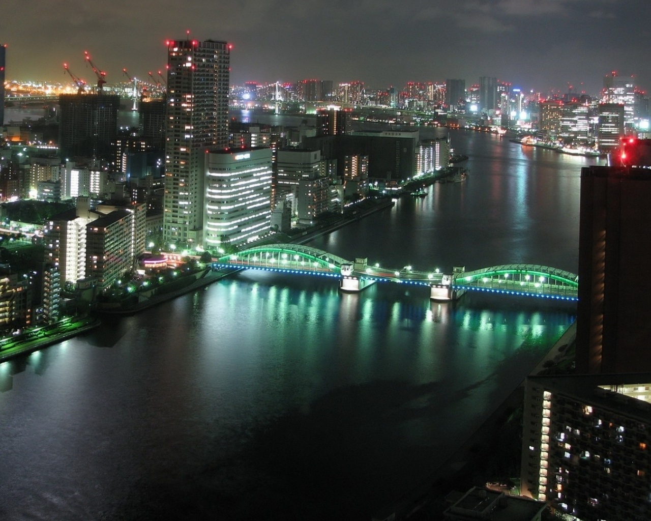 Tokyo Bridge River Building Night City Landscape