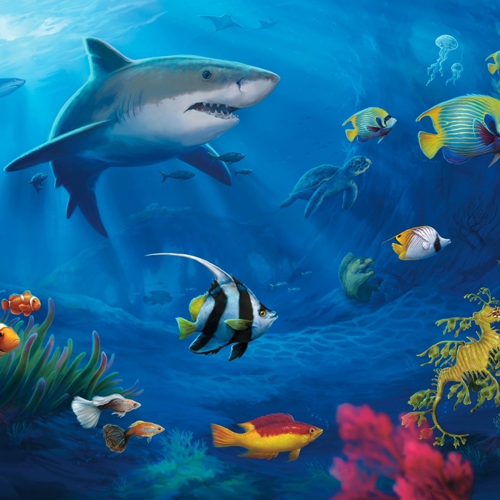 Underwater World Coral Sharks Turtles Moray Eel Fish