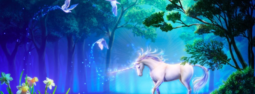 Unicorn In Fantasy Magic Forest