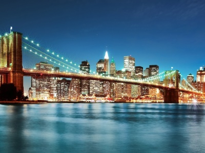 Brooklyn Bridge United States New York River Light Night View City Buildings Landscape