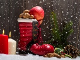 Candles Red Boots Snowflakes