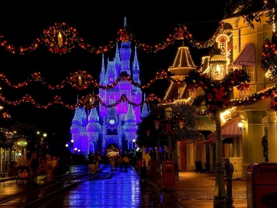 Christmas Castle Disneyland Cinderella Castle Florida Usa