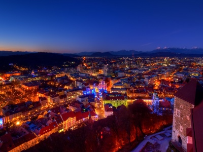 Dusk Evening Lights House Castle Mountain Alps Christmas Slovenia
