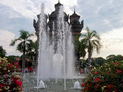 Fountain In Front Of The Victory Gate Vientiane Prefecture Laos