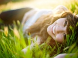 Girl Brunette Model Lying Grass Face