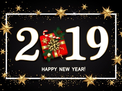 Happy New Year 2019 Gift And Stars