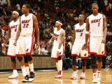 Miami Heat Nba American Basketball Lebron James James Jones Eddie House Dwyane Wade And Chris Bosh