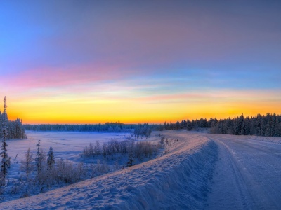 Panorama Sunset Road Winter Snow