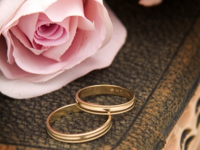 Pink Rose And Two Wedding Rings